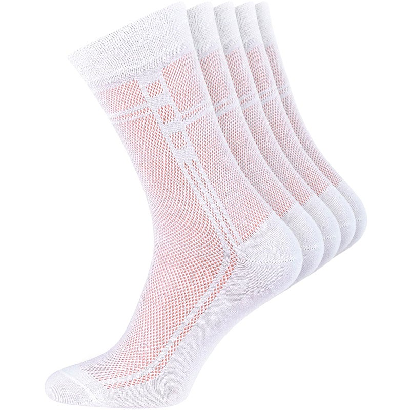 Duna 5 Pairs Cotton Mens Dress Socks - Ultra Thin Breathable Lightweight Crew Length Formal Suit Socks size 11-13 White - Image 1